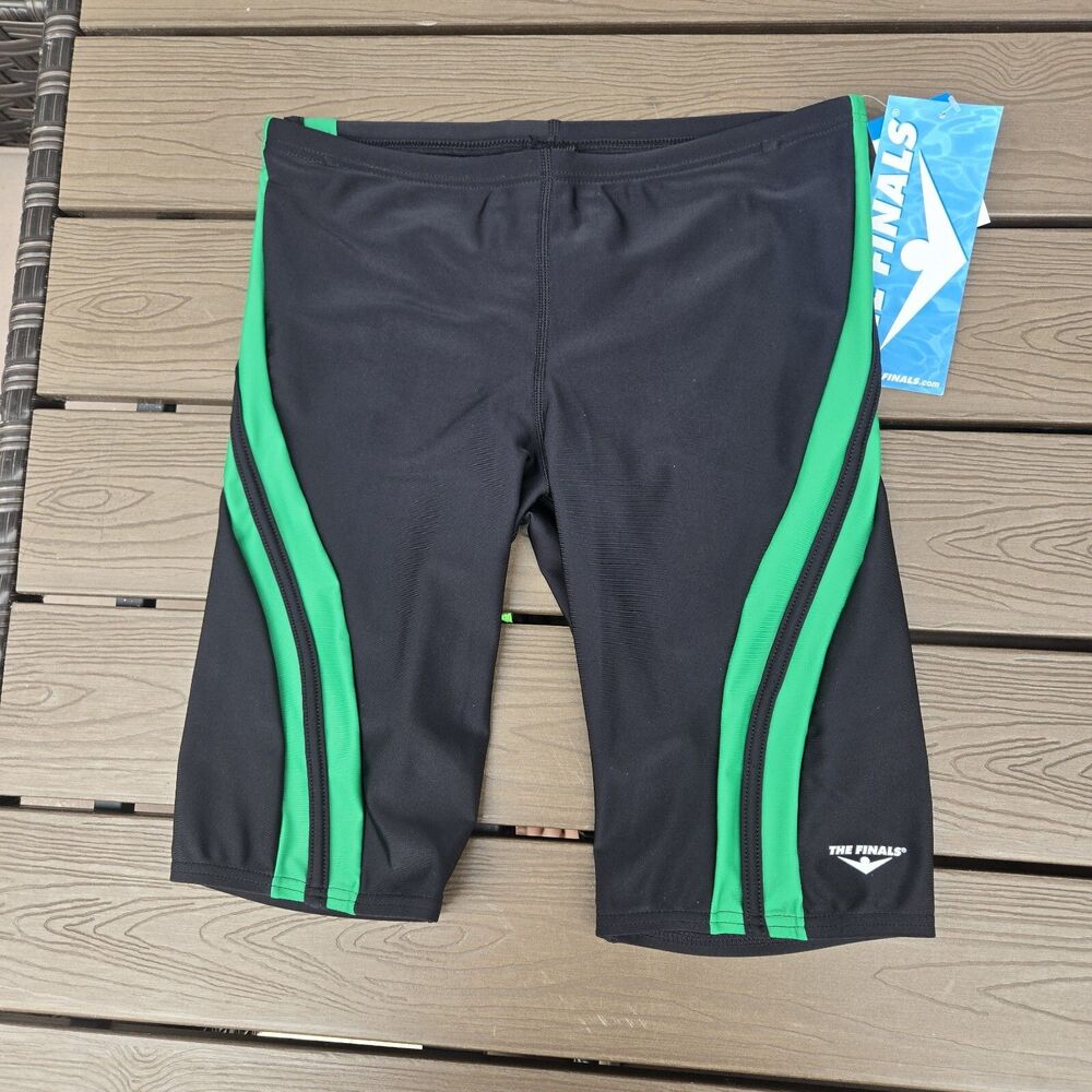 The Finals Mens Black Green Nylon Drawstring Reactor Swim Jammer Size 30 New